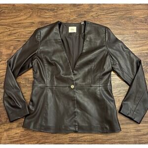 Elie Tahari Blazer Chocolate Brown Faux Leather Gold Button Lined Size 10 Jacket